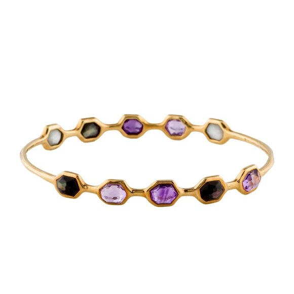 Ippolita Jewelry - IPPOLITA 18K YG 750 MOTHER OF PEARL- QUARTZ DOUBLET & AMETHYST BANGLE BRACELET